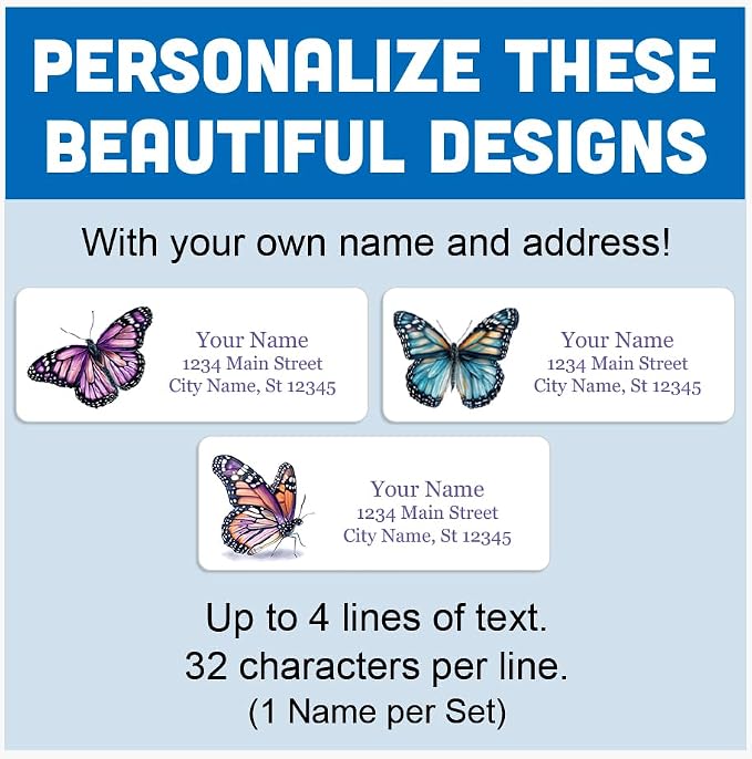 Personalized Return Address Labels - Beautiful Butterflies - 60-1000 Custom Self-Adhesive Stickers