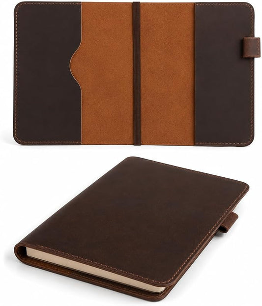 Full Grain Leather A5 Journal Cover for 5.75 x 8.25 in Hardcover Notebook, Refillable Leather Notebook Cover with Pen Loop, Compatible with Leuchtturm1917, Moleskine & A5 Planners, Handmade (Dark Brown)