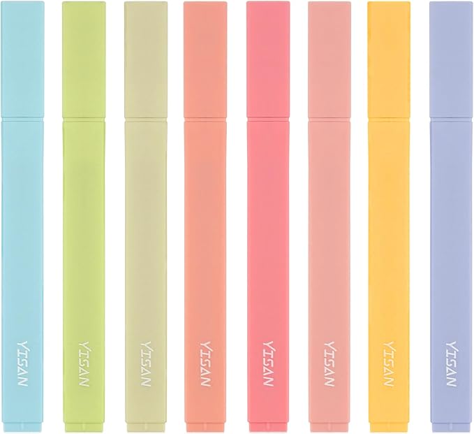 YISAN Highlighters Assorted Colors,Pastel Bible Highlighters No Bleed,Soft Chisel Tip,Cute Aesthetic for Book Journal,8-Pack