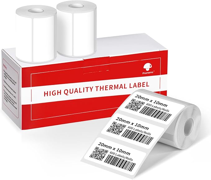 3 Rolls (1800Pcs) Thermal Labels, Phomemo 0.78'' x 0.39'' Stickers | Compatible with Phomemo M220 M110 M108 M250 M260 M221 M120 M200 M150 Label Maker, Black on White