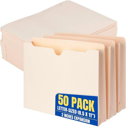 1InTheOffice Manila Expanding File Folders Jacket, 2", Letter, 50 Pack (2 Inch)