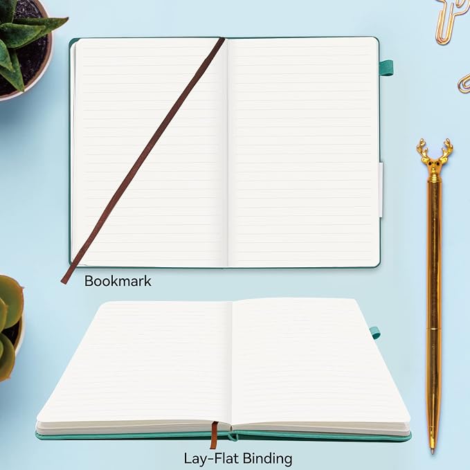 Hardcover Journals 200 Pages, Leather Lined Journal Notebooks, A5 College Ruled Thick Classic with Pen Loop Notebook Journals for Writing, for Men Women Office School, 5.75'' X 8.38'', Green