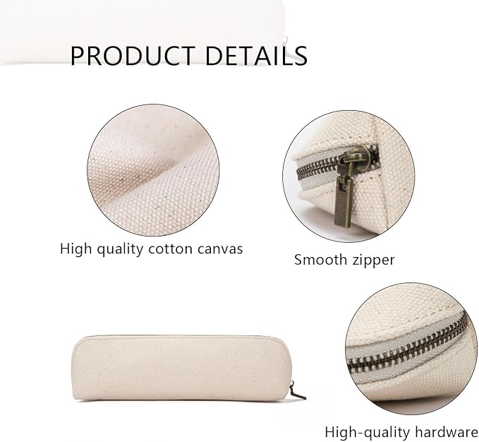Pencil Case Small Pencil Pouch Slim (Beige, Canvas)