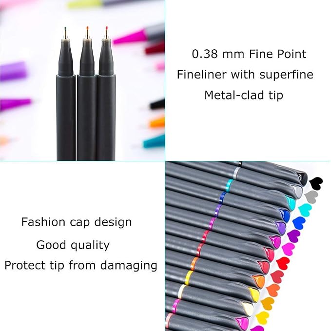 iBayam Fine Tip Pens, Micron Point 0.38mm, 24 Count, Note-Taking Journaling | Smooth Writing Pens, Cute School Office Supplies for Teachers & Students Arts Supplies, Slim Pressure-Free Barrel, Quick Dry