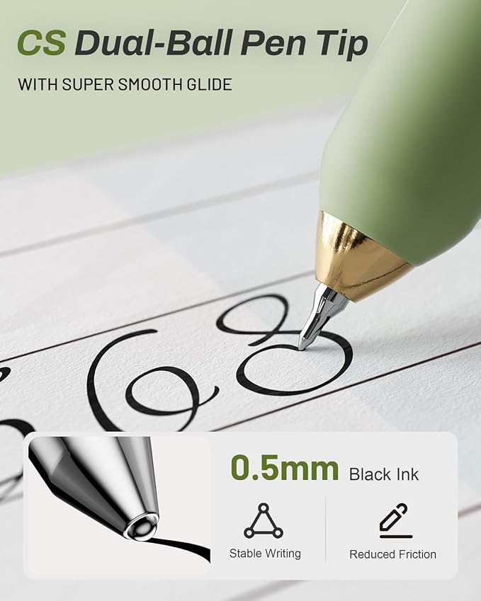 SUNEE Gel Pens, 6 Pack 0.5mm Pens Fine Point Smooth Writing Pens with Quick-Dry Black Ink, Cute Aesthetic School Office Note-Taking Pens for Journaling - Green