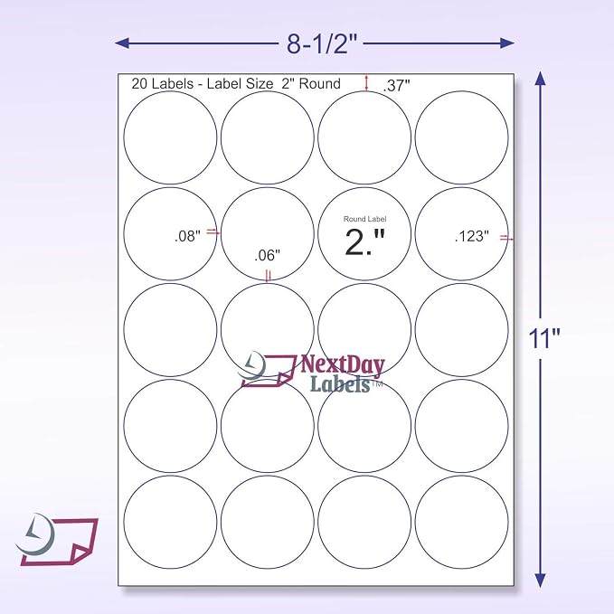 NextDayLabels 2 Inch Round Labels – Matte White Circle Stickers for Inkjet & Laser Printers | 500 Labels, 25 Sheets | Made in USA | Printable Stickers for Jars, Products & Packaging