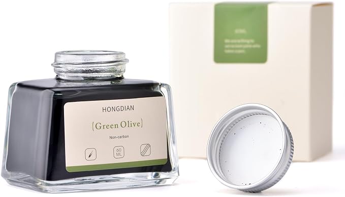 Hongdian Fountain Pen Bottled Ink Green Oliver Color, 60ml Non Carbon Inkwell Bottle, Artist Calligraphy Ink