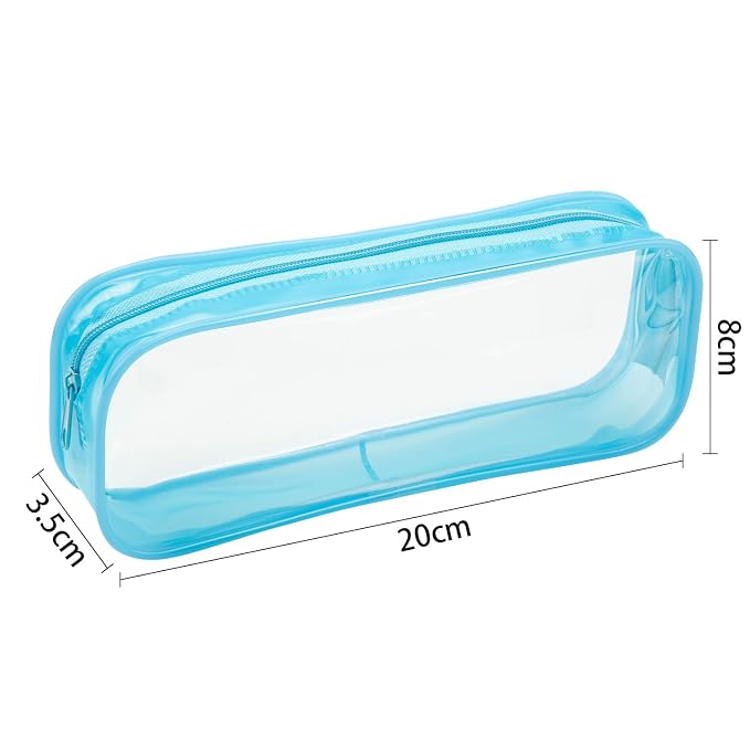 Tatuo 4 Pieces Clear PVC Bags Big Capacity Zipper Pencil Pouch Case Travel Luggage Makeup Cosmetic Bag(Sky Blue)