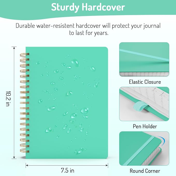 Forvencer Lined Spiral Journal Notebook with 300 Numbered Pages, B5 College Ruled Thick Journals for Writing with 100GSM Paper, Hardcover Notebooks with Contents for Work, School, Women, Men, Green