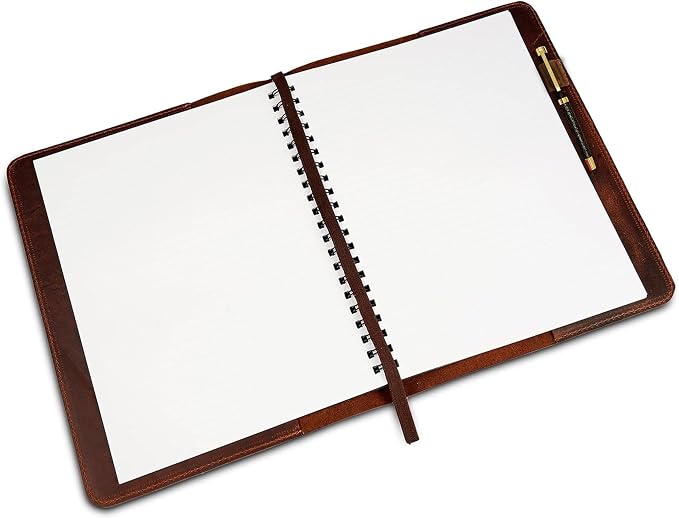 Heavy Duty Full Grain Leather Journal Cover (8.5 x 11 in.), Refillable Cahier XXL, Refillable Spiral Notebook (8.5 x 11 in.), Handmade Leather Journal Cover (Brown)