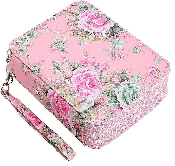 Rose Pencil Organizer - 72 Slot Case with Zipper for Watercolor Pens, Markers & More
