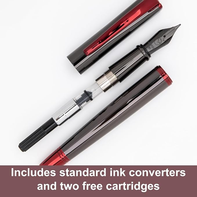 Monteverde USA Impressa Fountain Pen Gun Metal with Red Trim - Medium Point - JoWo German Nib