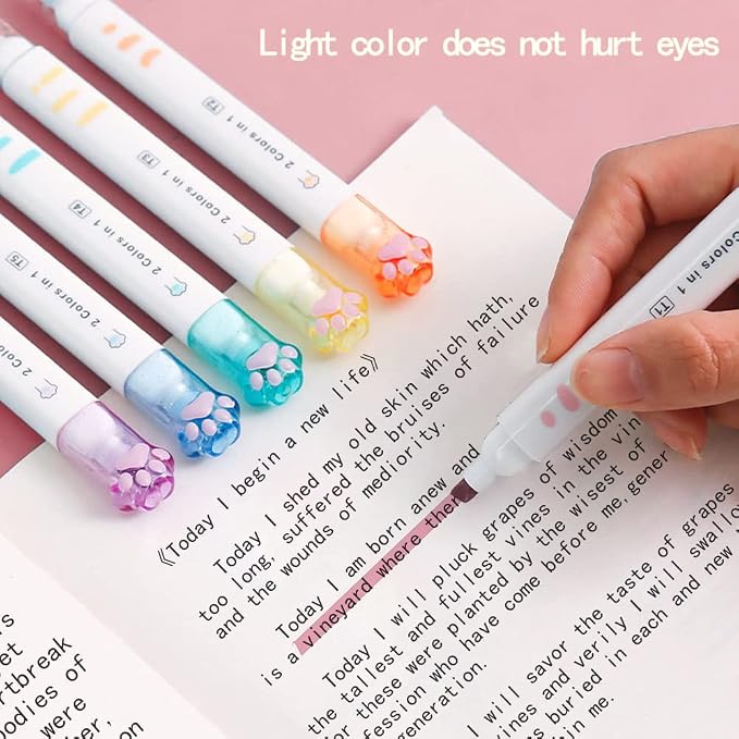 Double-headed Cute Light color eye protection Highlighter Markers, 6-Pack of 12 Flat Heads, Bright and Vintage Markers for School Office Journal Supplies (12 colors double head)