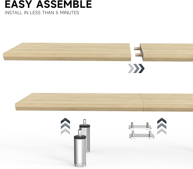 Fenge 39.4” Dual Monitor Stand with Height Adjustable Legs, Oak | Wooden & Steel, Ergonomic Height 3.6" to 4.4", Underneath Storage, Holds up to 99lbs, Laptop Monitor Stand for Home Office