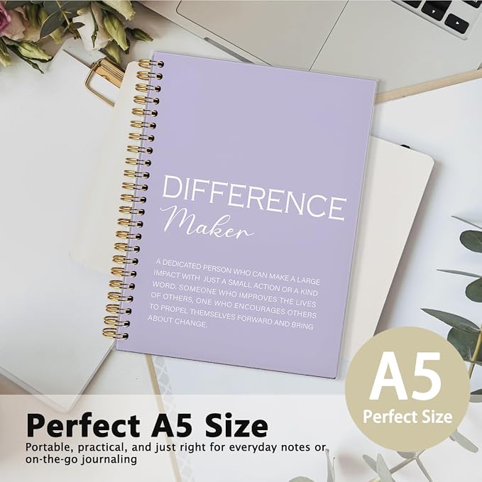 Purple Difference Maker Gift, Difference Maker Definition Hardcover Spiral Notebook Journal, Motivational Notebooks, Thank You Gifts for Women Men Teacher Coworkers, 5.5x8.3