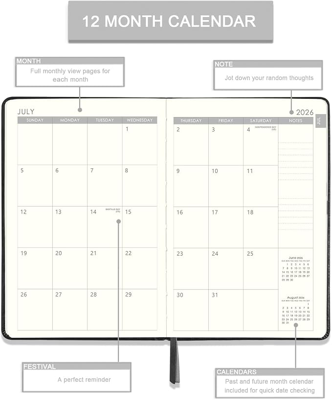 Planner 2026-2027 - 2026-2027 Planner, JULY 2026 - JUNE 2027, Weekly and Monthly with Stickers, 5.7" X 8.2", 2026-2027 Calendar Planner, Pen Holder, Inner Pocket, 44 Notes Pages - Blue