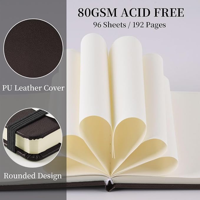 5x5" Pocket Sketch Book,80gsm Hardcover Art Sketchbook for Drawing Journal | PU Cover,Blank Paper,96Sheets/192Pages,Lay-Flat,Portable Travel Creation Paint Diary Memo Planner,Dry Media.Dark Brown