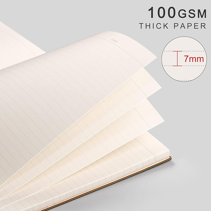 AHGXG College Ruled Notebook, 320 Pages, Large Journal A4 (8.5''×11') | Thick Lined Notebook for Note Taking, 100GSM Paper, Leather Softcover, for Women Men (Green)