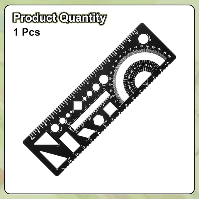 HARFINGTON Multifunctional Geometric Rulers 15cm Metric and SAE Aluminum Straight Edge Protractor Angle Math Measuring Ruler Geometric Drawings Templates for Drawing Drafting, Black