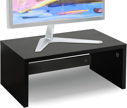 TEAMIX 14.2 inch Monitor Stand Riser, Wood Monitor Riser with Storage for Desk Small Monitor Stand TV/Screen/PC/Laptop Riser Computer Stand Desktop Shelf (Black-Higher)