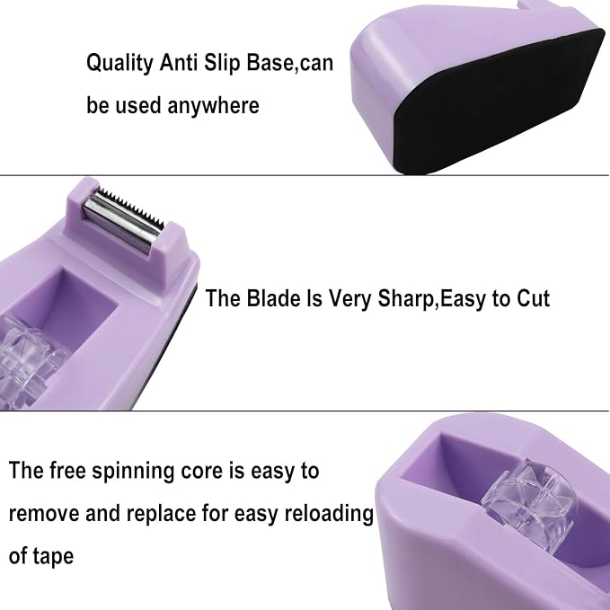 Desktop Tape Dispenser,1 Pack Purple Tape Dispensers with 12Rolls Transparent Tape, for Packaging in Office,Restaurant, Flower Shop,Cake Shop (Purple)