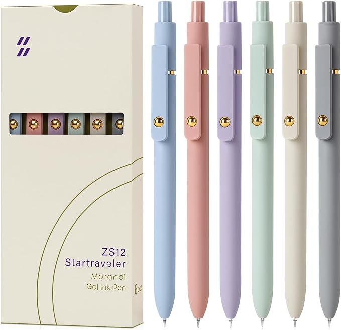 FIOVER Gel Pens, 6pcs 0.7mm Fine Point Black Ink, Quick Dry Smooth Writing Pens for Journaling, Nurse Aesthetic Cute Office School Supplies, Gifts for Women and Men (6Pcs Morandi-Black Ink)