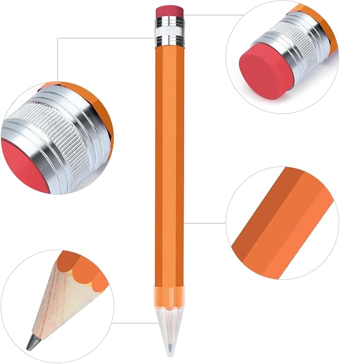 Giant Pencil, 14 Inch Big Jumbo Pencils, Funny Oversized Huge Comically Large Pencil with Cap for Prop/Gifts/Decor(Yellow/Orange)