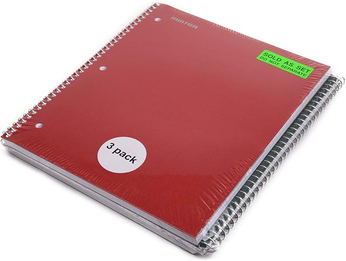 Mintra Office Durable Spiral Notebooks, 1 Subject, (Arctic Ice, Chili Oil, Green Olive, College Ruled 3pk)