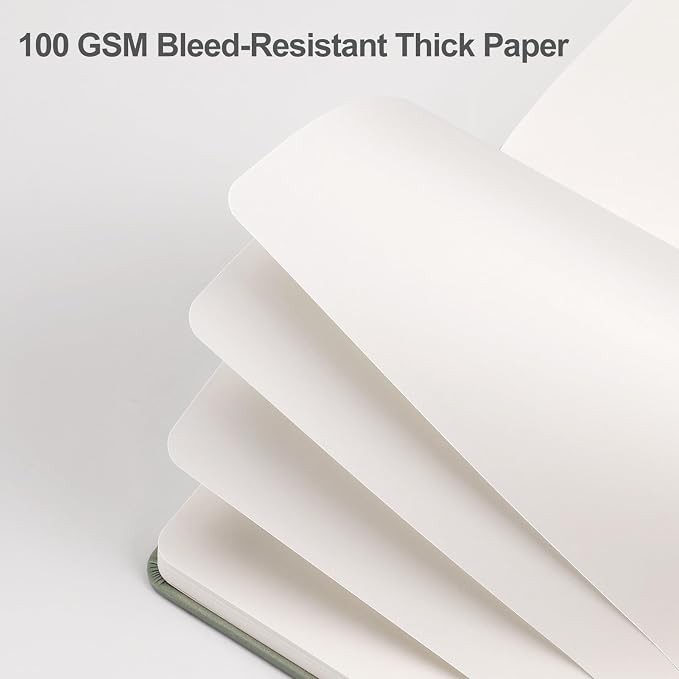 EMSHOI Blank Journal Notebook, 192 Pages, A5 Size (5.7'' x 8.3'') | Leather Hardcover, 100 GSM Thick Paper, Unlined, Plain, for Sketching, Drawing, Painting, Sun Debossed (Light Green)