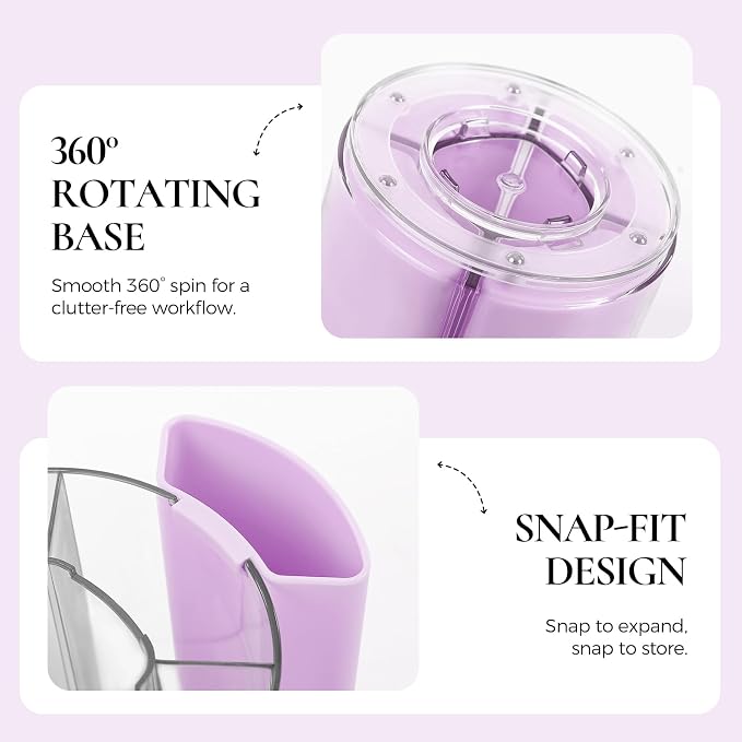 KONVINIT Purple Pen Holder for Desk, 5 Slots 360° Rotating Pen Organizer, Cute Desk Organizers and Accessories for School, Home, Office and Art Supply