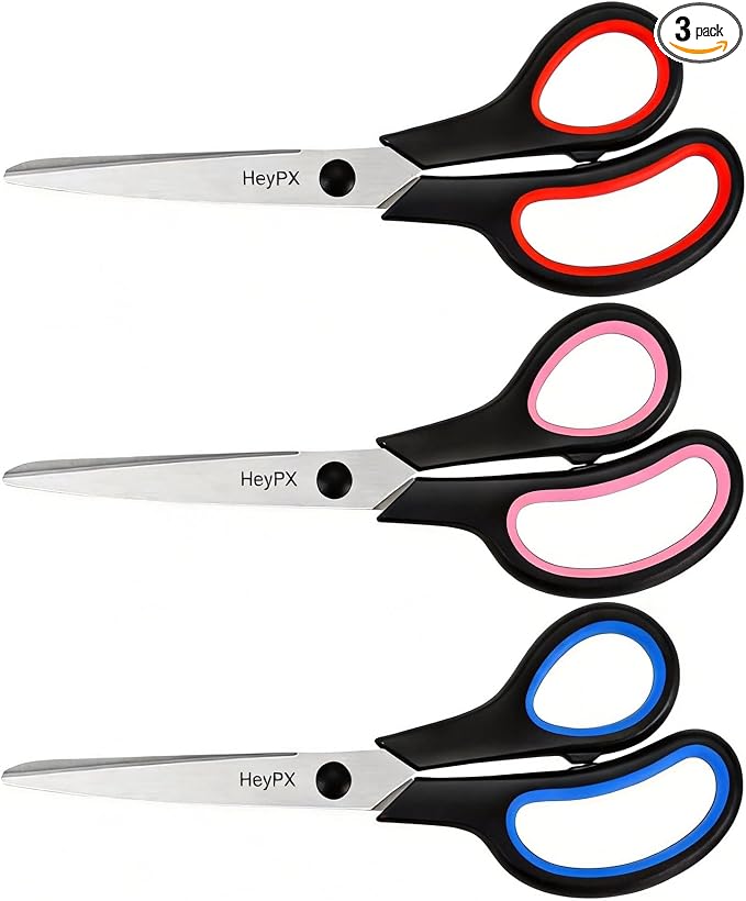 3-Pack 8.5" Ultra Sharp Stainless Steel Scissors - Premium All Purpose for Office, Crafts, Sewing, Home & School | Comfort-Grip Ambidextrous (Left & Right Handed)