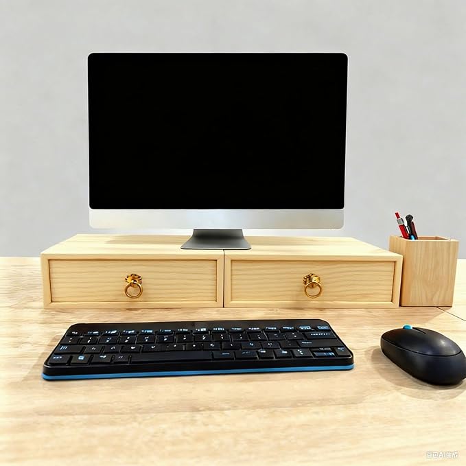 Natural Wooden Storage Box Desk Drawer Single Wood Cabinet Organizer Drawer Tabletop Storage Organization Box with Metal Handle for Desk Home Office Counter Craft Decor (1 Drawer)