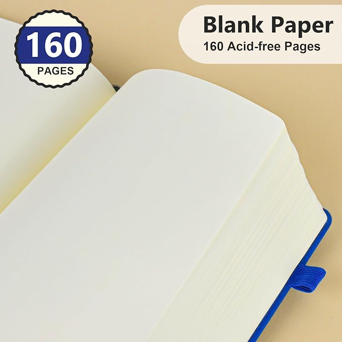 PERCUN Blank Journal Notebook, A5 Hardcover Sketchbook, 140 Pages 5.9"×8.5" | Leather Unlined Notebook for Drawing & Writing, Travel Diary, Art Journal for Men Women, School & Work