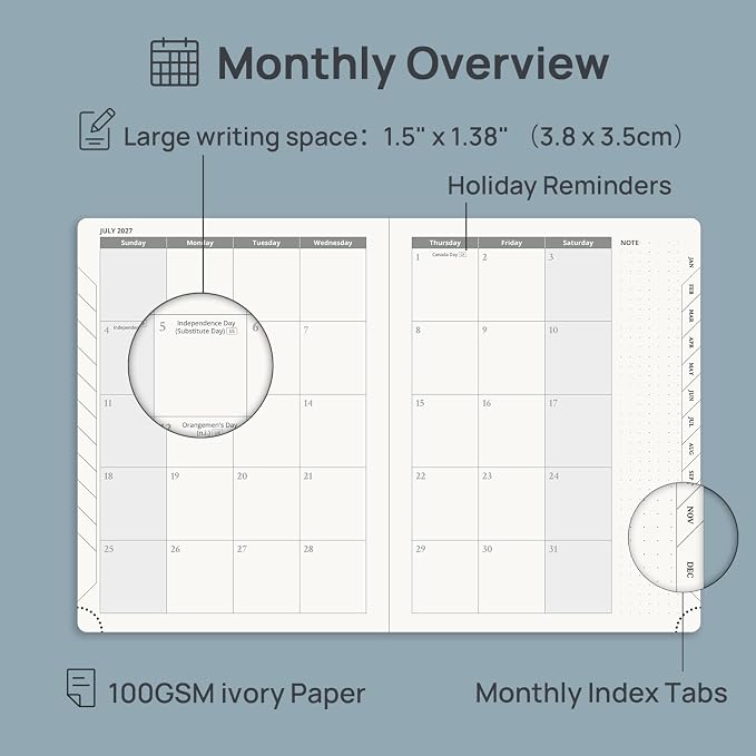POPRUN 2027 Planner Weekly and Monthly, 6.5" x 8.75" Calendar, Jan 2027- Dec 2027 Agenda, Daily Appointment Book with Hourly Time Slots, Monthly Tabs, Hardcover, 100 GSM - Light Pink