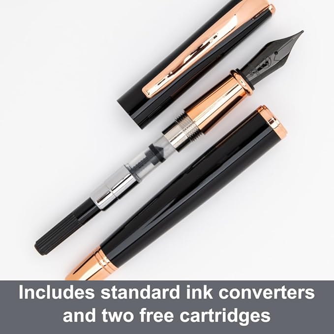 Monteverde USA Impressa Fountain Pen Black with 18 Karat Rose Gold Trim - Fine Point - JoWo German Nib