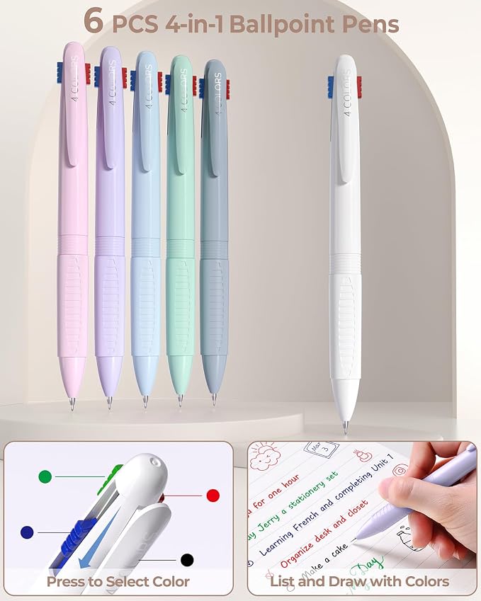 Four Candies 56 PCS Aesthetic School Supplies with Pencil Case (Cream) | 6 Multicolor Pens, 12 Pastel Highlighters, 5 Black Gel Pens, 9 Mechanical Pencils, Student Stationery Set College Essentials