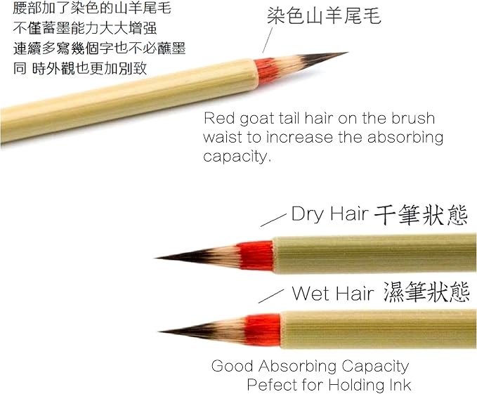 QingSu Small Regular Script Chinese Brush, Lang Jian Hao Xiao kai Chinese Calligraphy Brush, Weasel hair brush for Chinese Xiaokai or Kanji, Small and Large 2pcs Set (QingSu S L 2/Pk)