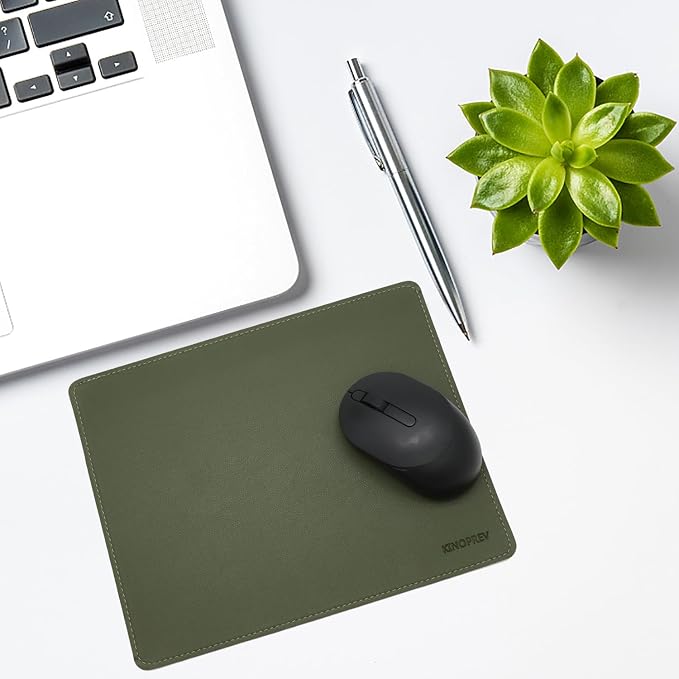 Leather Mouse Pad - Wood Mouse Pads with Stitched Edge,PU Non-Slip Mouse Mat,Double Side Mousepad,Waterproof Gaming Mouse Pad for Desk,Laptop,Office & Home,10.2" x 8.3",1 Pack (Army Green)