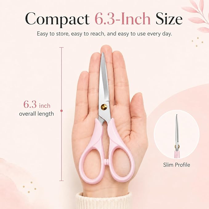 Scissors 6.3 Inch, Pink Acrylic Handle with Stainless Steel Blade | Samll Sharp Scissors for Scrapbook, Cute Scissors for Office Desk, Teachers Must Haves