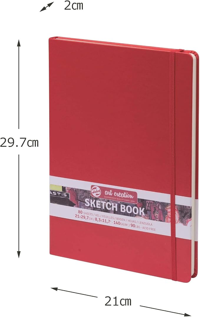 Talens Art Creation Sketchbook Red 21X29,7 cm, 140 Grams | Hard-Bound Pocket Notebook, 140 GSM/94 lbs Paper, Acid-Free Blank Cream Paper, Ribbon Bookmark and Elastic Closure