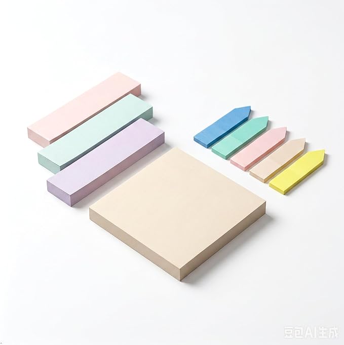 500Pcs Morandi Sticky Notes Set, 3"x3" Square Pad 100 Sheets, 3"x0.75" Strip Notes 300 Sheets, Index Tabs 100 Tabs, Cute Pastel Stationery for Desk Office School