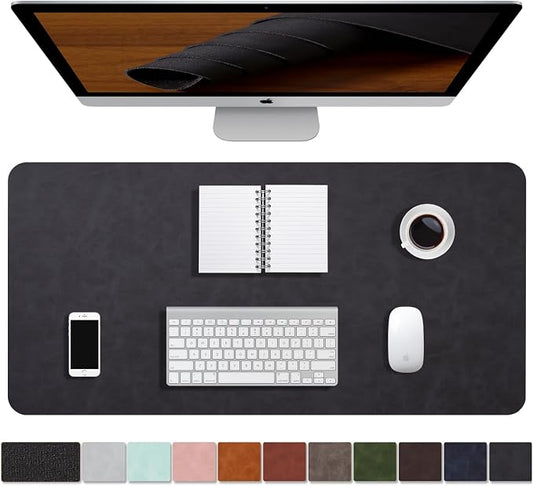 Distressed Leather Desk Mat - Non-Slip PU Leather Desk Pad Protector - Large Waterproof Mouse Pad Computer Keyboard Desk Mat Desk Accessories for Office & Home (Black, 31.5"x15.7")