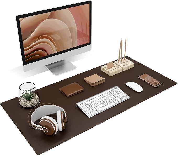 K KNODEL Large Desk Protector Mat, Leather Desk Pad (35.4"x17", Brown) | Non-Slip Desk Mat, Desk Pads and Blotters, Desktop Mat, Desk Protector and Cover, Office Computer, Laptop and Keyboard Mat