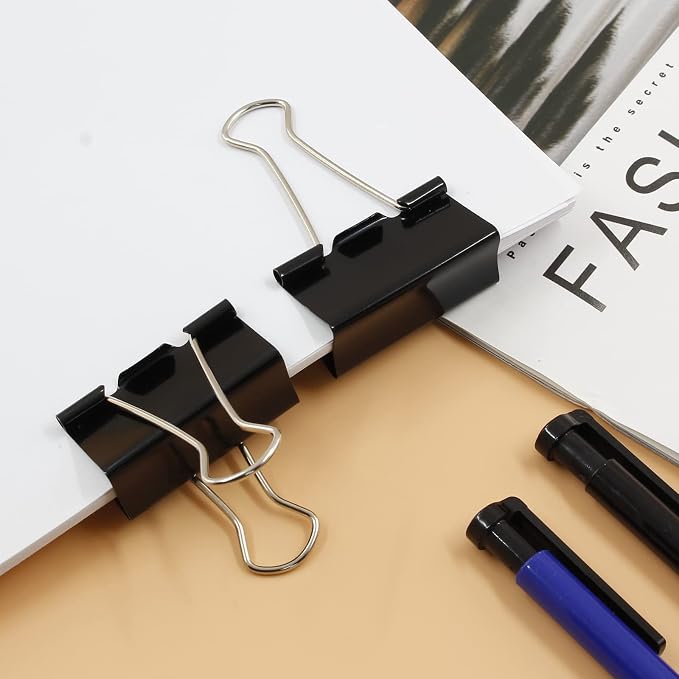 40 Pack 1.6" Black Binder Clips, 18mm Capacity Metal Office Clamps | Metal Paint-Plated, 41mm Wide 18mm Capacity, For Paper Document Photo Album School Office Home