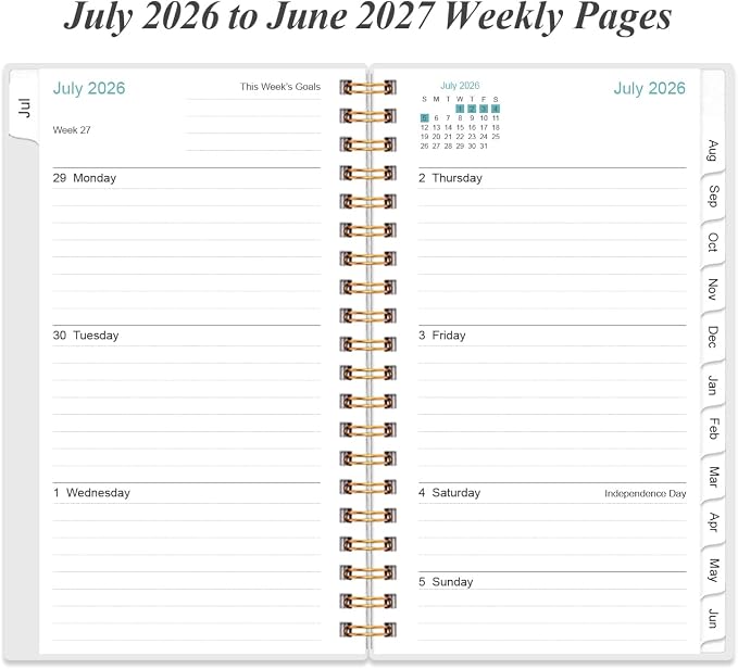 2026-2027 Pocket Planner/Calendar - 2026-2027 Planner from July 2026 - June 2027, Planner 26-27 with 12 Tabs, Twin-Wire Binding, Inner Pocket, 3.75" x 6.75, Teal Flowers