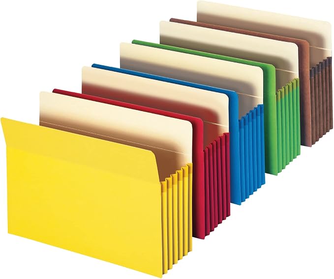 Smead File Pocket, Straight-Cut Tab, 5-1/4" Expansion, Letter Size, Assorted Colors, 5 per Pack (73836)