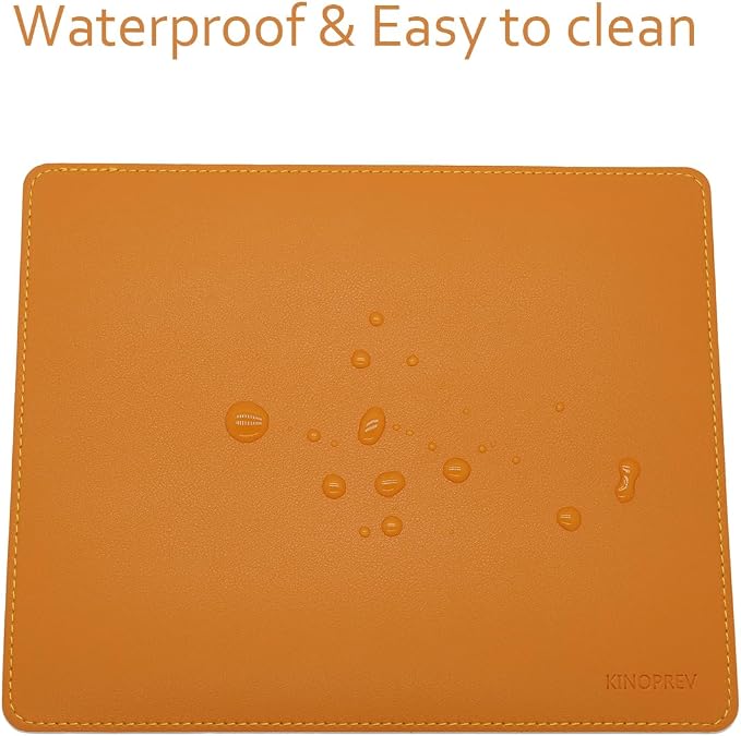 Leather Mouse Pad - Wood Mouse Pads with Stitched Edge,PU Non-Slip Mouse Mat,Double Side Mousepad,Waterproof Gaming Mouse Pad for Desk,Laptop,Office & Home,10.2" x 8.3",1 Pack (Orange)