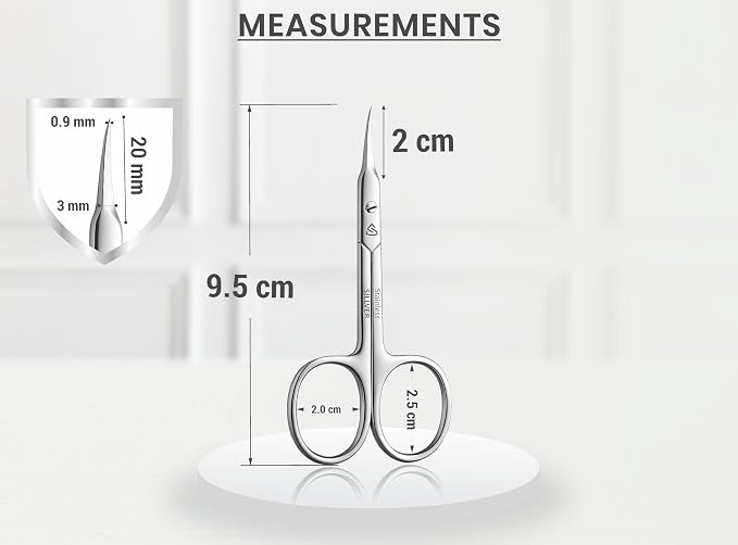 SILLVER Cuticle Scissors Curved Blade - Extra Fine Pointed Tip Professional Manicure Grooming Scissors for Cuticles, Beard, Nose Hair, Eyelash, Mustache - Eyebrow Scissors