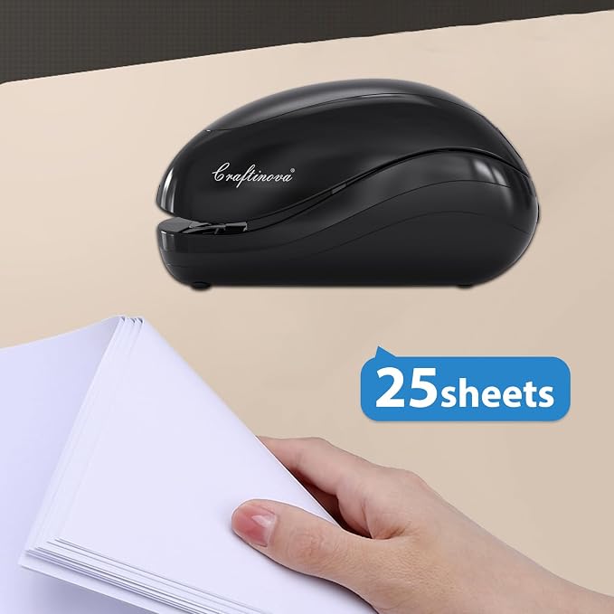 Electric Stapler,Including 2000 Staples and 1 Staple Remover, Suitable for Palm Size and high Comfort，25 Sheet Capacity, AC Adapter or Battery Powered，Battery not Included，(Black)…