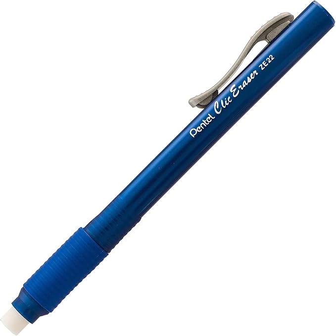 Pentel Clic Retractable Eraser, Assorted Colored Pen Style Grip Erasers, Pack of 7